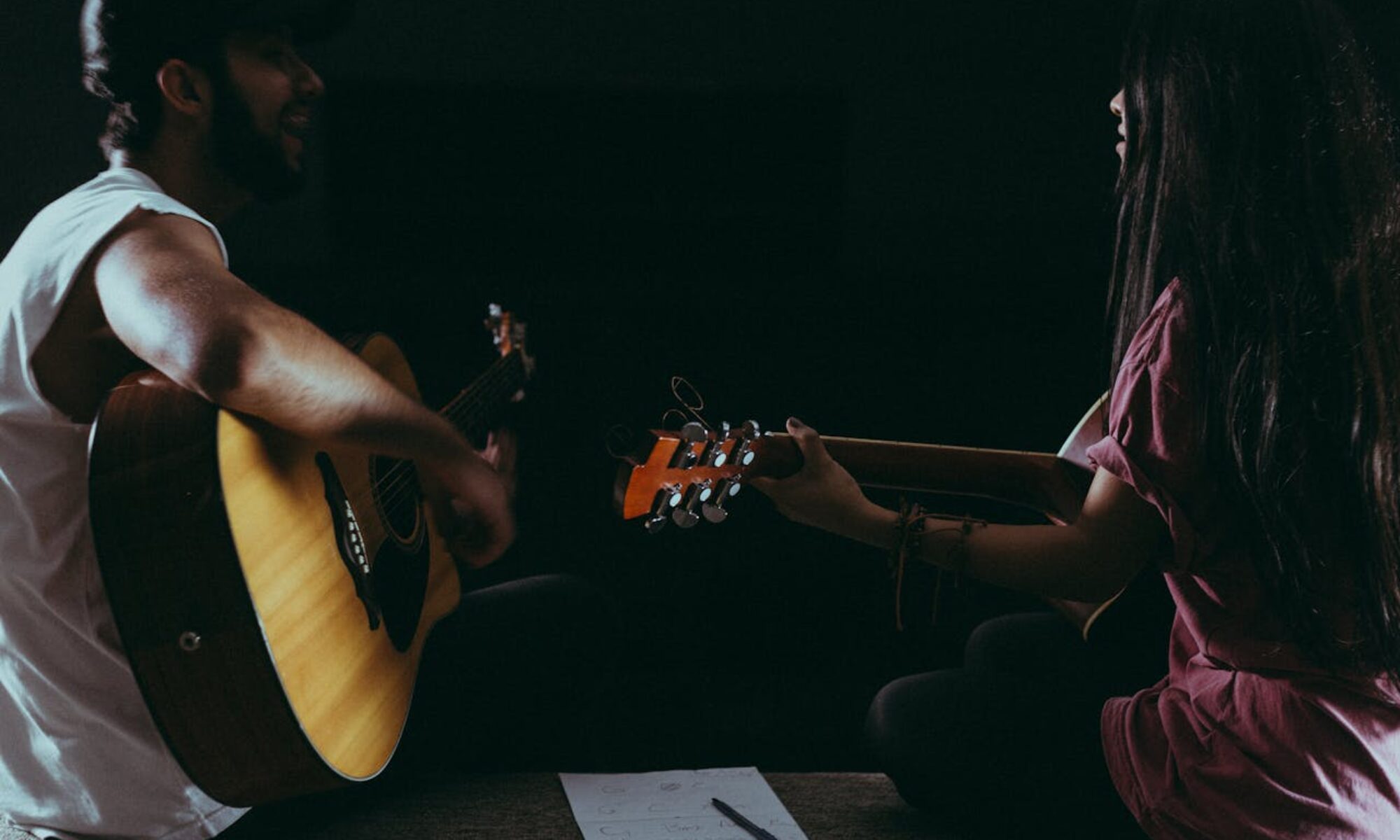 Man and Woman Playing Guitar